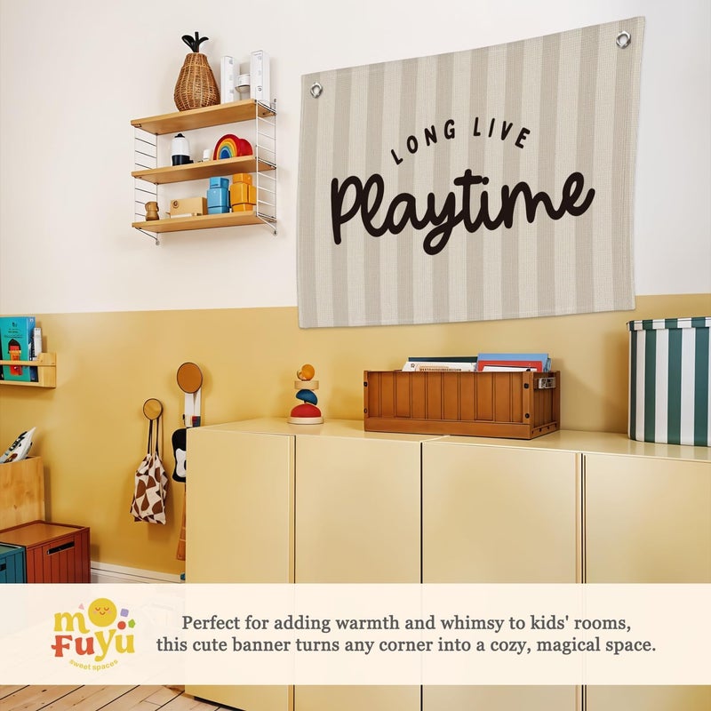 MOFUYU Playroom Decor, Long Live Playtime Linen Canvas Banner – Wall Hanging for Kids Room, Nursery and Toddler Room – Inspirational Decor for Kids Bedroom 30x20 Inch - Image 4